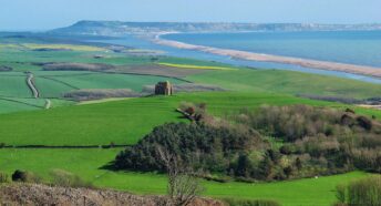View of St Catherine’s Chapel and Chesil Beach